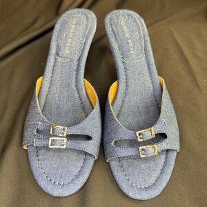 Who What Wear Denim Kitten heel mules